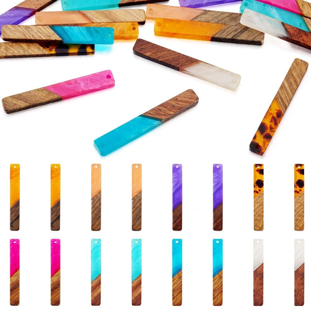 2210 Pandahall 16Pcs Resin Wood Earring Charms Rectangle Wooden Earring